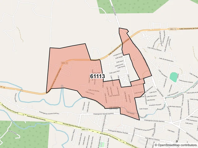 Mapa del código postal 61113, Hidalgo, Michoacán de Ocampo