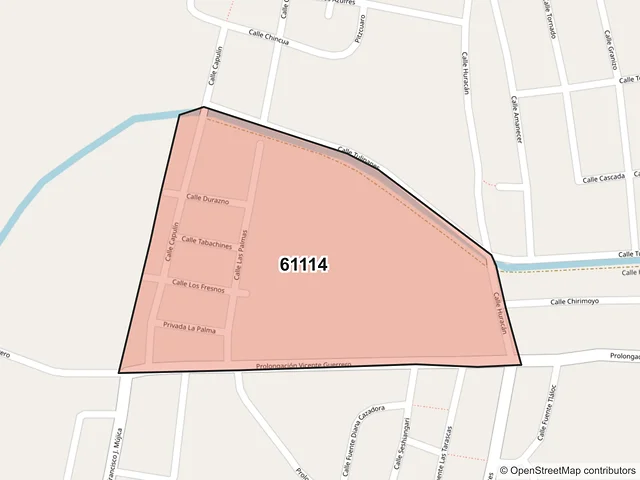 Mapa del código postal 61114, Hidalgo, Michoacán de Ocampo