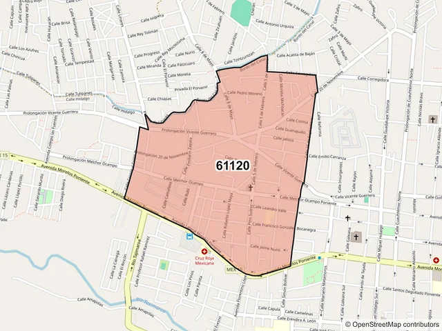 Mapa del código postal 61120, Hidalgo, Michoacán de Ocampo