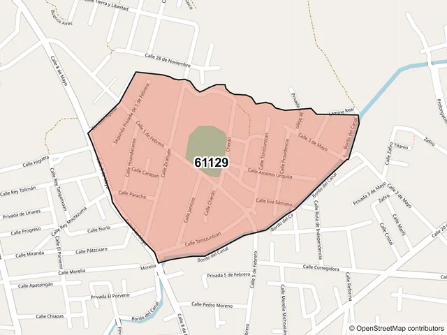 Mapa del código postal 61129, Hidalgo, Michoacán de Ocampo