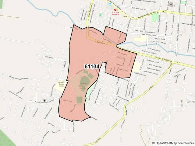 Mapa del código postal 61134, Hidalgo, Michoacán de Ocampo