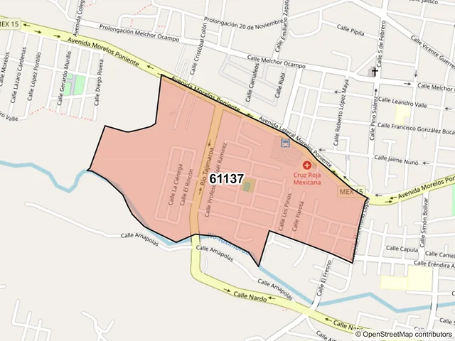Mapa del código postal 61137, Hidalgo, Michoacán de Ocampo