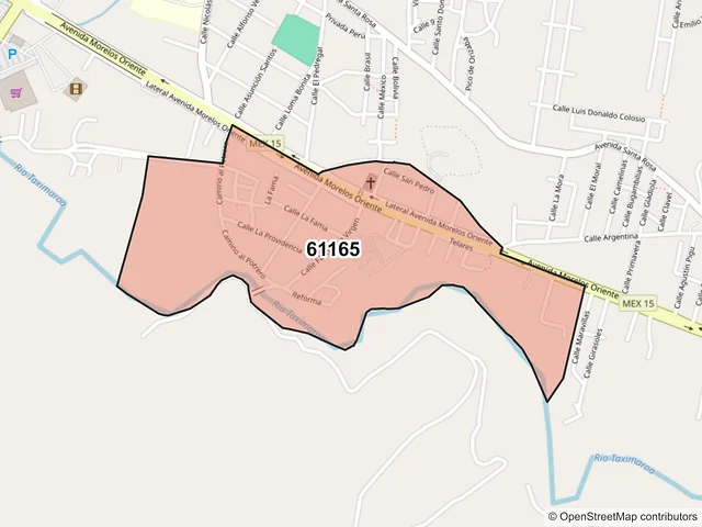 Mapa del código postal 61165, Hidalgo, Michoacán de Ocampo