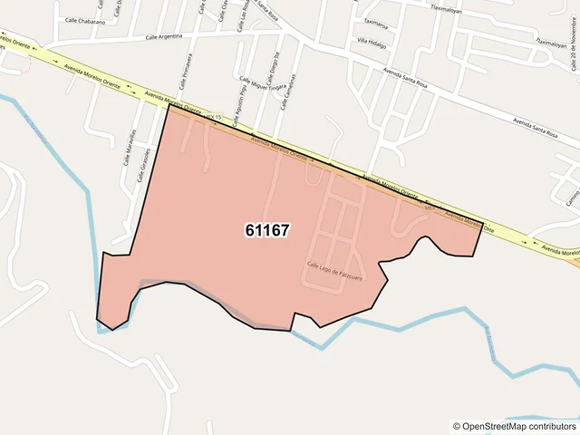 Mapa del código postal 61167, Hidalgo, Michoacán de Ocampo