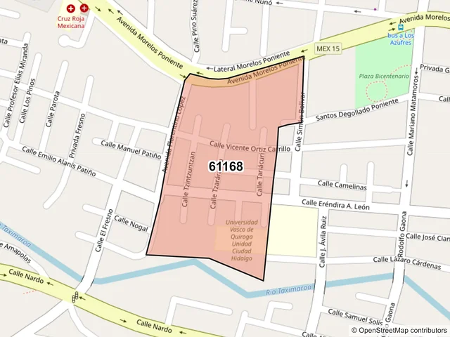 Mapa del código postal 61168, Hidalgo, Michoacán de Ocampo