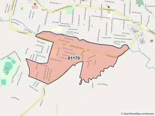 Mapa del código postal 61170, Hidalgo, Michoacán de Ocampo
