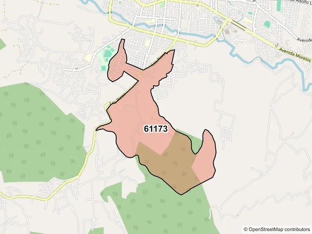 Mapa del código postal 61173, Hidalgo, Michoacán de Ocampo