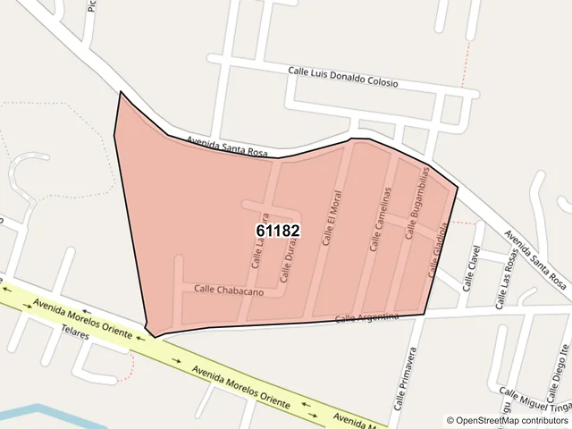 Mapa del código postal 61182, Hidalgo, Michoacán de Ocampo