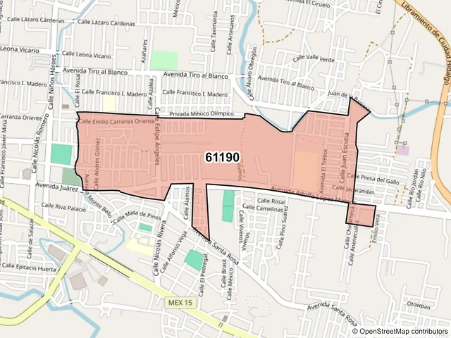 Mapa del código postal 61190, Hidalgo, Michoacán de Ocampo