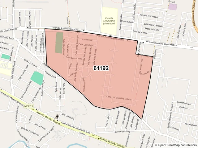 Mapa del código postal 61192, Hidalgo, Michoacán de Ocampo