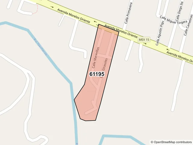 Mapa del código postal 61195, Hidalgo, Michoacán de Ocampo