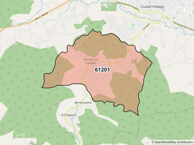 Mapa del código postal 61201, Hidalgo, Michoacán de Ocampo