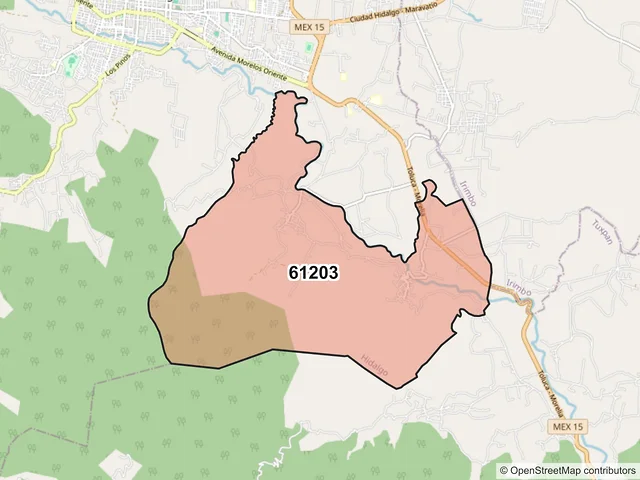Mapa del código postal 61203, Hidalgo, Michoacán de Ocampo