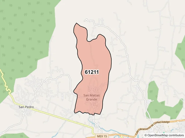 Mapa del código postal 61211, Hidalgo, Michoacán de Ocampo