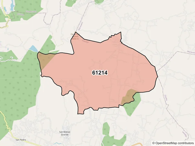 Mapa del código postal 61214, Hidalgo, Michoacán de Ocampo
