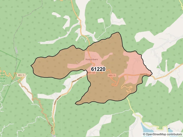 Mapa del código postal 61220, Hidalgo, Michoacán de Ocampo