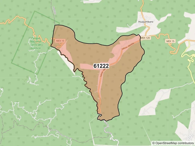 Mapa del código postal 61222, Hidalgo, Michoacán de Ocampo