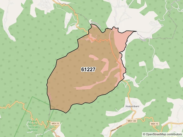 Mapa del código postal 61227, Hidalgo, Michoacán de Ocampo