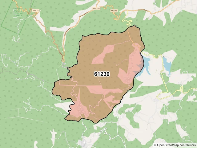 Mapa del código postal 61230, Hidalgo, Michoacán de Ocampo