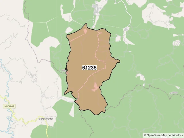 Mapa del código postal 61235, Hidalgo, Michoacán de Ocampo