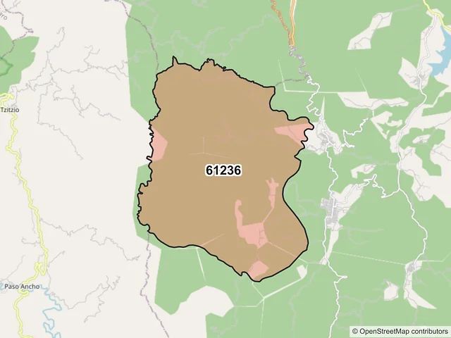 Mapa del código postal 61236, Hidalgo, Michoacán de Ocampo
