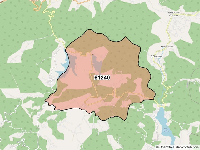 Mapa del código postal 61240, Hidalgo, Michoacán de Ocampo
