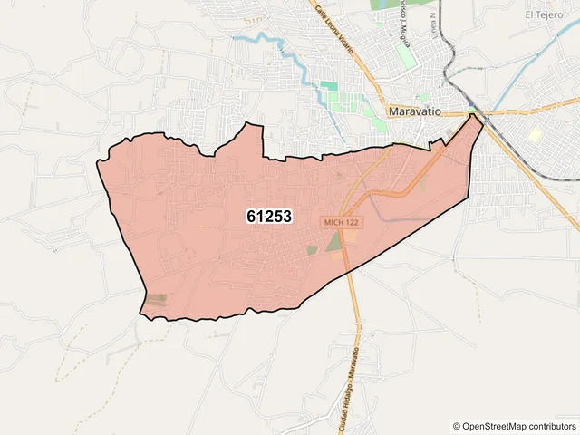 Mapa del código postal 61253, Maravatío, Michoacán de Ocampo