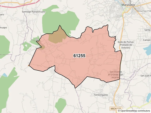 Mapa del código postal 61255, Maravatío, Michoacán de Ocampo