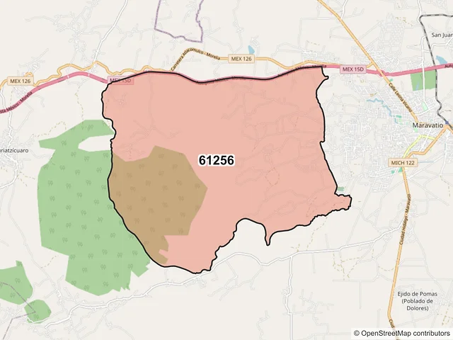 Mapa del código postal 61256, Maravatío, Michoacán de Ocampo