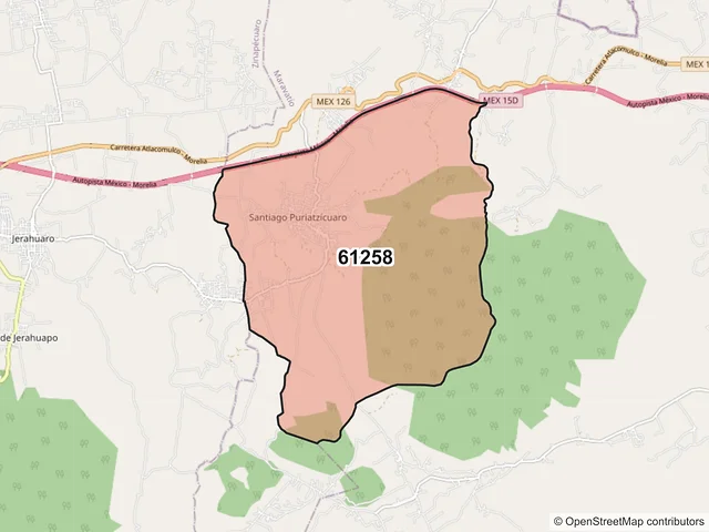 Mapa del código postal 61258, Maravatío, Michoacán de Ocampo