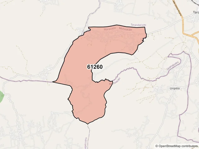 Mapa del código postal 61260, Maravatío, Michoacán de Ocampo