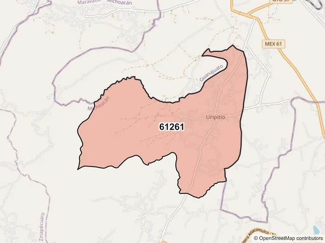 Mapa del código postal 61261, Maravatío, Michoacán de Ocampo