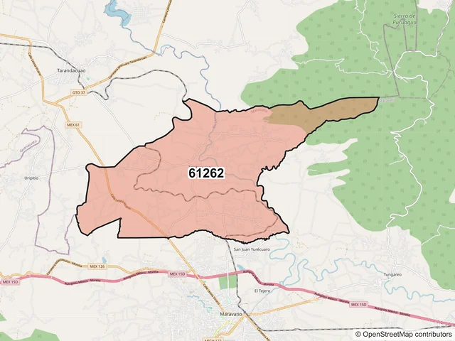 Mapa del código postal 61262, Maravatío, Michoacán de Ocampo