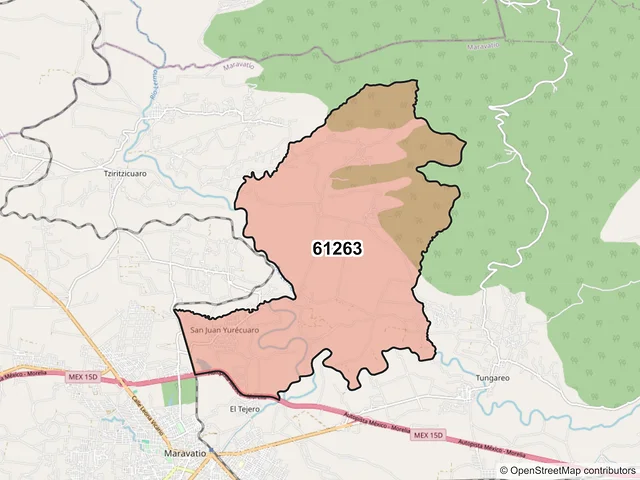 Mapa del código postal 61263, Maravatío, Michoacán de Ocampo