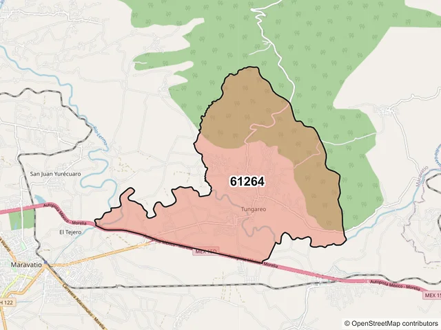Mapa del código postal 61264, Maravatío, Michoacán de Ocampo