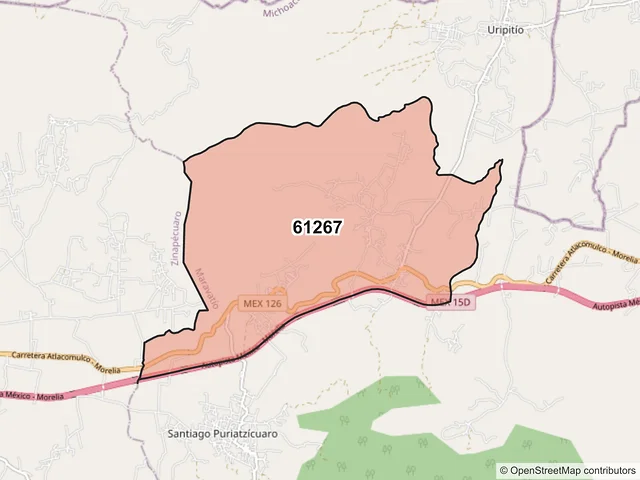 Mapa del código postal 61267, Maravatío, Michoacán de Ocampo