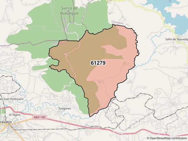 Mapa del código postal 61279, Maravatío, Michoacán de Ocampo