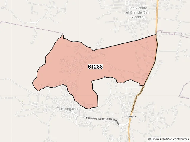 Mapa del código postal 61288, Irimbo, Michoacán de Ocampo