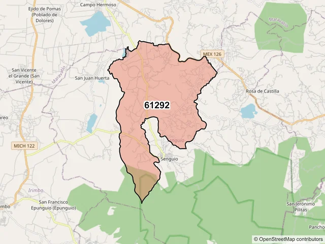 Mapa del código postal 61292, Senguio, Michoacán de Ocampo