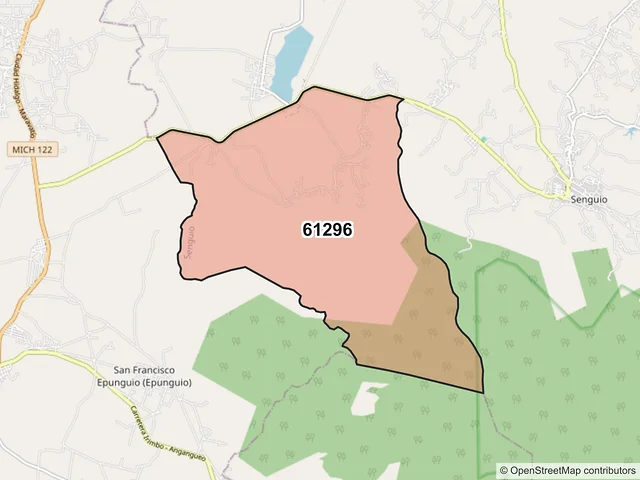 Mapa del código postal 61296, Senguio, Michoacán de Ocampo