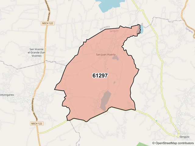 Mapa del código postal 61297, Senguio, Michoacán de Ocampo