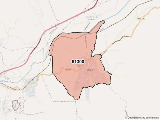 Mapa del código postal 61300, Charo, Michoacán de Ocampo
