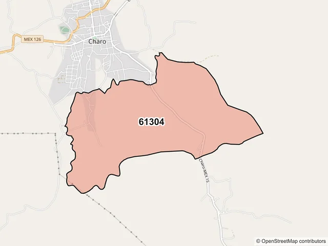 Mapa del código postal 61304, Charo, Michoacán de Ocampo