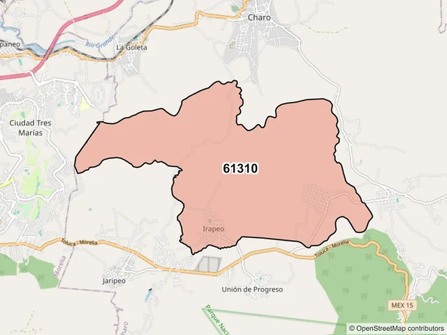 Mapa del código postal 61310, Charo, Michoacán de Ocampo