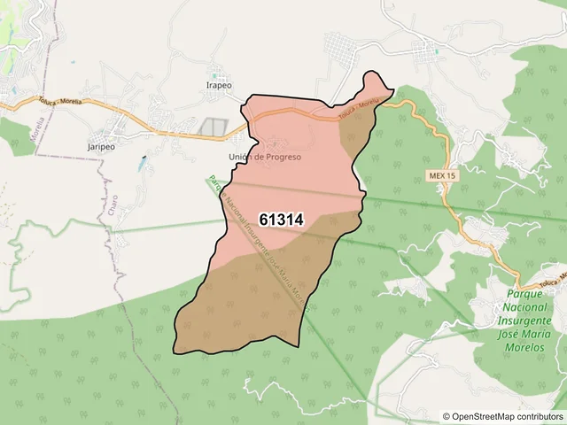 Mapa del código postal 61314, Charo, Michoacán de Ocampo