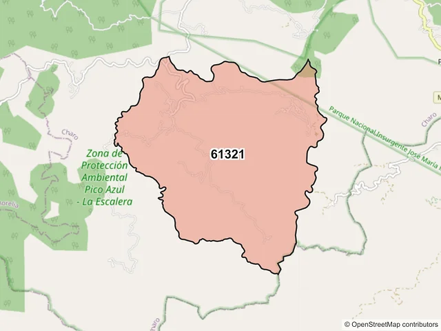 Mapa del código postal 61321, Charo, Michoacán de Ocampo
