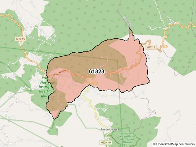 Mapa del código postal 61323, Charo, Michoacán de Ocampo