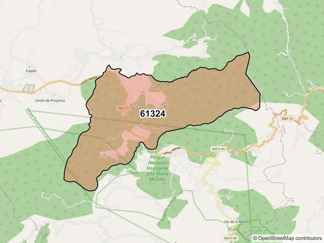 Mapa del código postal 61324, Charo, Michoacán de Ocampo