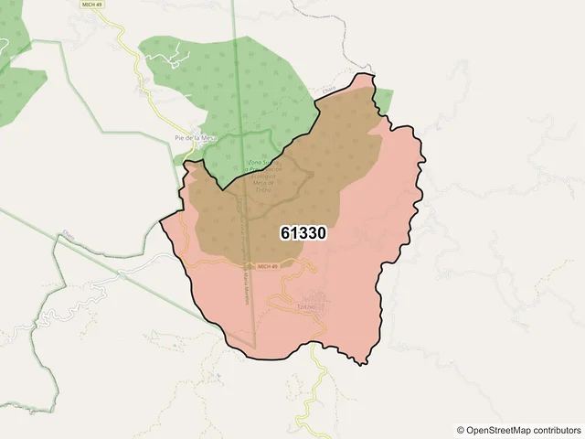Mapa del código postal 61330, Tzitzio, Michoacán de Ocampo