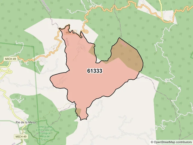 Mapa del código postal 61333, Tzitzio, Michoacán de Ocampo